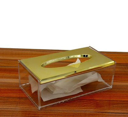 Acrylic Clear And Gold Tissue Box