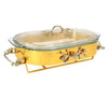 Rectangular Oval With Glass Lid and Metal Stand