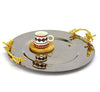 Silver Round Tray With Golden Handle